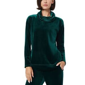 Jones New York Stretch Velour Long Sleeve Cowl Neck Tunic Top Emerald NWT Large